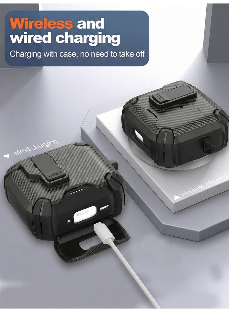XiaoGiqi غطاء واقي لحافظة شحن AirPods4 (يشمل مجموعة تنظيف وحلقة مفاتيح) درع واقي من الصلب مع تصميم قفل قفل - إصدار أسود - Image 3